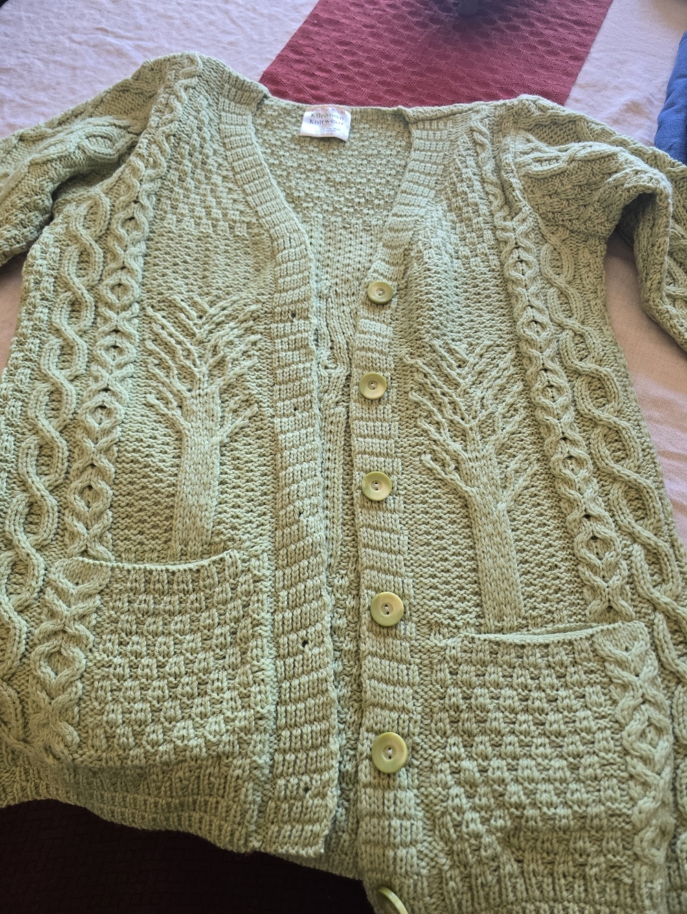 Kulronan Vintage-Inspired Mint Green Cable Knit Cardigan Sweater